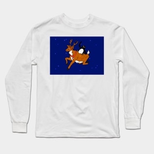 Penguin flying with reindeer Long Sleeve T-Shirt